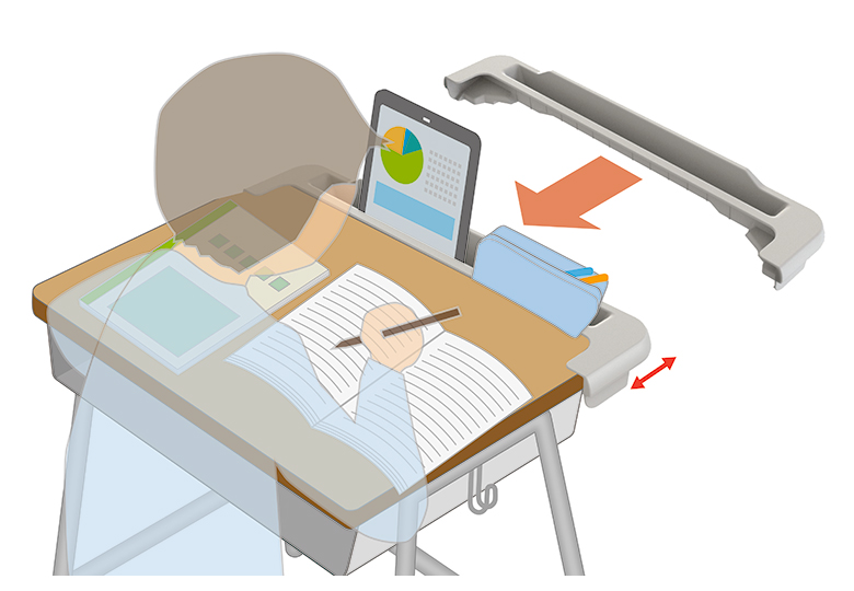 デスク机上面を立体的に活用して、学びの快適性や効率性を向上